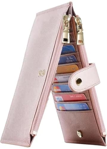 Travelambo RFID Wallet Women Large Size Bifold Multi Card Wallet Case with Zipper Pocket, Rose Gold | 15 Card Slots, RFID Blocking thumbnail 1