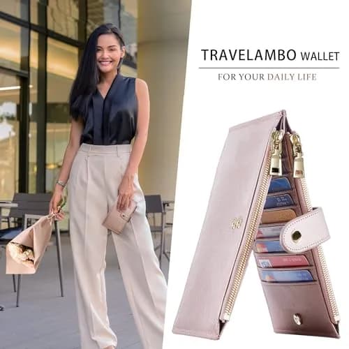 Travelambo RFID Wallet Women Large Size Bifold Multi Card Wallet Case with Zipper Pocket, Rose Gold | 15 Card Slots, RFID Blocking thumbnail 5