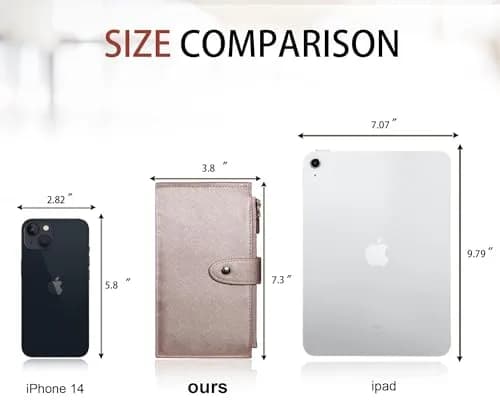 Travelambo RFID Wallet Women Large Size Bifold Multi Card Wallet Case with Zipper Pocket, Rose Gold | 15 Card Slots, RFID Blocking thumbnail 2