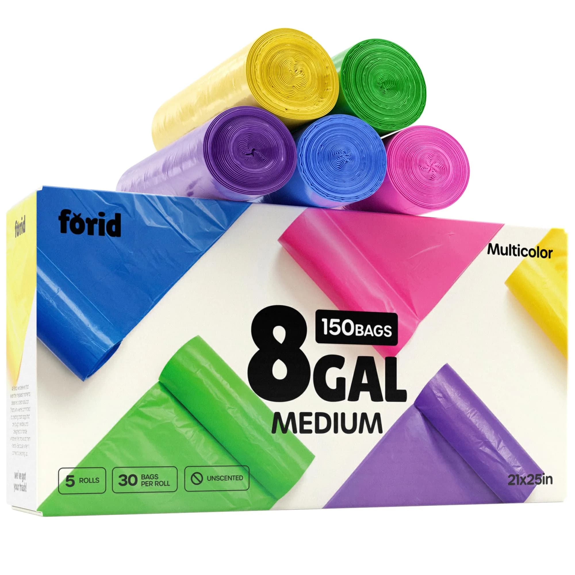 FORID 2.6 Gallon Colored Trash Bags | Extra Thick, Odorless, Multi-Colored, 150 Bags — Multicolor