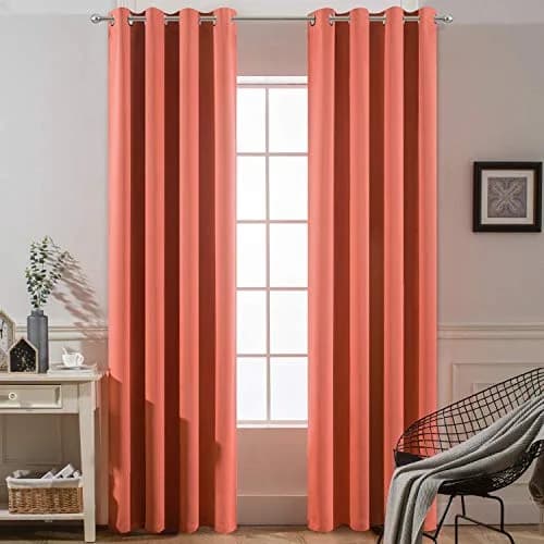 Yakamok Room Darkening Curtains 52x84 inch Coral Orange | Elegant Blackout Panel for Living Room thumbnail 2