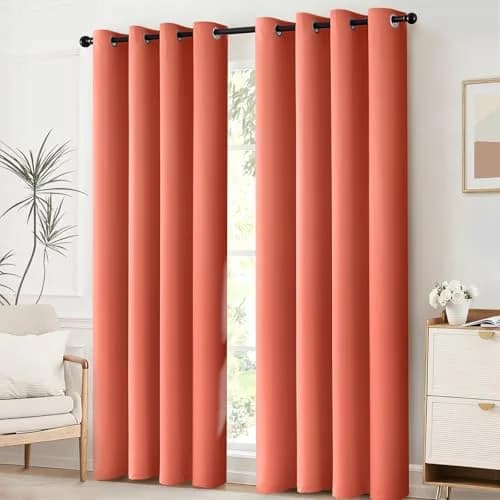 Yakamok Room Darkening Curtains 52x84 inch Coral Orange | Elegant Blackout Panel for Living Room thumbnail 3