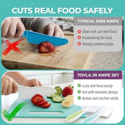 Tovla Jr. Kid Safe Knife Set for Real Cooking | Toddler Knives | Ages 4-12 | 3-Piece Set, 28cm (11 inches) thumbnail 5