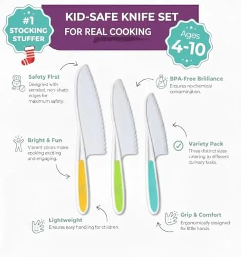 Tovla Jr. Kid Safe Knife Set for Real Cooking | Toddler Knives | Ages 4-12 | 3-Piece Set, 28cm (11 inches) thumbnail 2