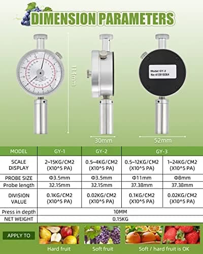 NEWTRY Fruit Penetrometer Handheld Hardness Tester with 2 Types of Probes | Precise Fruit Hardness Measurement thumbnail 5