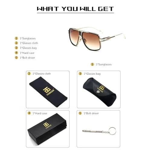 GOBIGER Aviator Sunglasses for Men Gold Brown Lens | Oversized 59mm Lens Width thumbnail 6