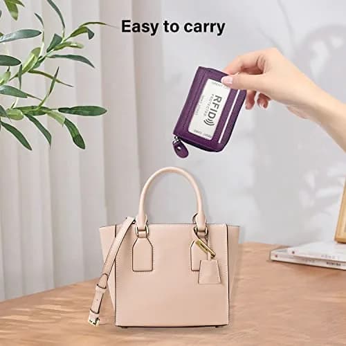 ZHOMA RFID Blocking Genuine Leather Credit Card Holder Wallet - Purple | 11 Card Slots thumbnail 7