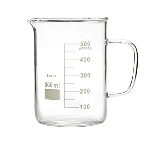 Microyn Glass Beaker with Handle, 500ml (16.9oz / 444ml) | Double Graduated Lab Beaker Mug thumbnail 1