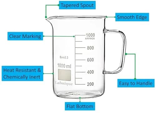 Microyn Glass Beaker with Handle, 500ml (16.9oz / 444ml) | Double Graduated Lab Beaker Mug thumbnail 3