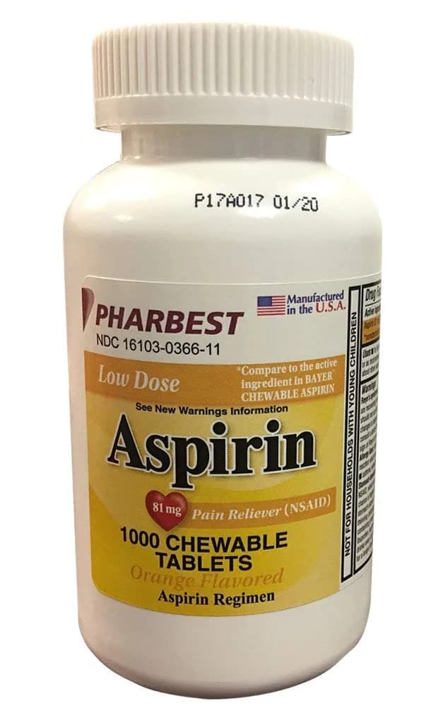 PHARBEST Aspirin 81mg Chewable Tablets 1000 Count | Fast-Relief for Minor Aches & Pains
