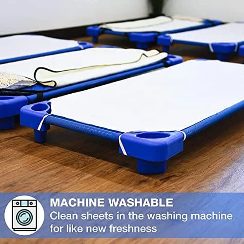 American Baby Company 100% Cotton Percale Cot Sheet for Daycare Standard Size 23" x 51" | Soft & Breathable Cot Sheet for Daycare and Preschool, Blue thumbnail 6