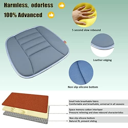 RaoRanDang Gray Memory Foam Car Seat Cushion Pad for Driving & Office Chairs | 54cm x 46cm (21.3" x 18.5") thumbnail 4