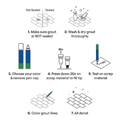 Rainbow Chalk Markers Grout Pen Cream Tile Grout Paint Marker Restorer 20ml (0.676 Fl Oz) | Waterproof Grout Line Refresher for Kitchen & Bathroom thumbnail 5