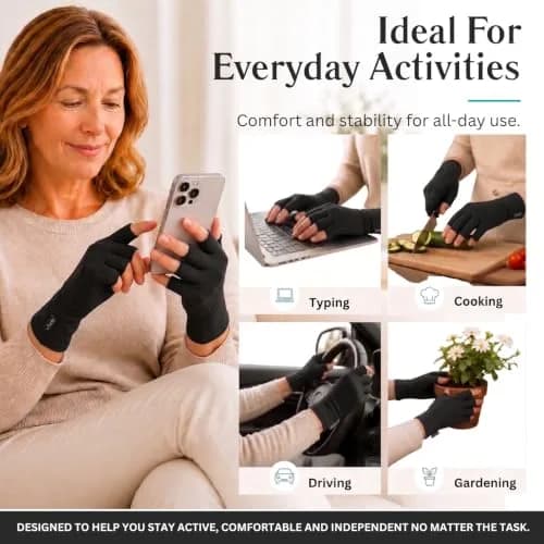 Vive Arthritis Gloves Small Black | Compression Therapy for Joint Pain Relief with Open Finger Design thumbnail 6