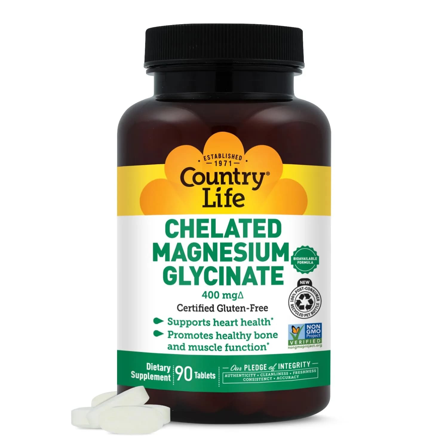 Country Life Chelated Magnesium Glycinate 400mg | Supports Muscle, Bone & Calm - main product image