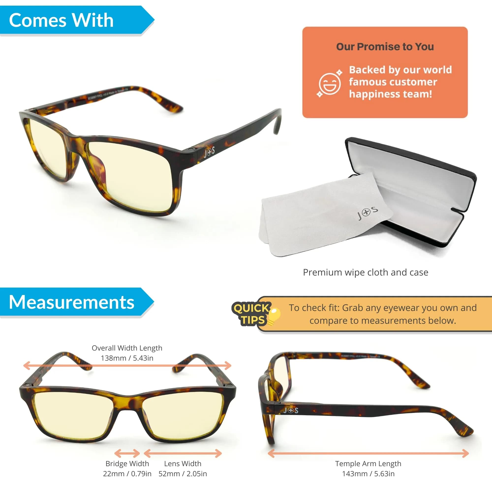 J+S Haka Rectangle Tortoise Blue Light Blocking Glasses with Low Color Distortion Lens thumbnail 4