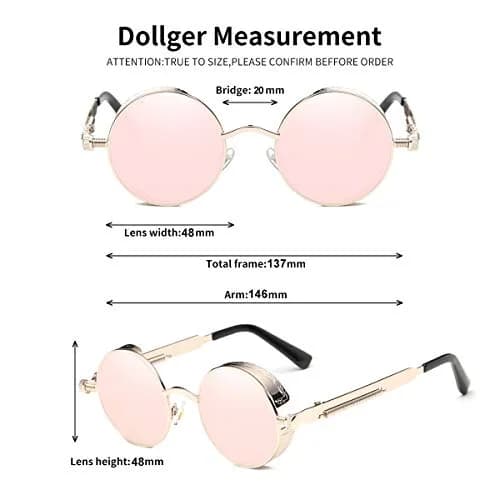 Dollger Round Mirrored Sunglasses 48mm (1.9in) | Vintage Steampunk Style with UV400 Protection thumbnail 4