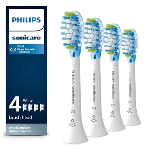 Philips Sonicare C3 Two-in-One Genuine Replacement Electric Toothbrush Heads 4 Pack | Deep Plaque Removal & Whitening thumbnail 1