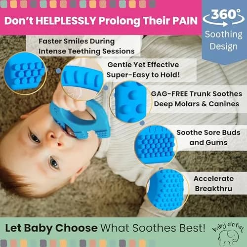 Baby Elefun Baby Teething Toys 0-6 Months | 5X Pain Relief, Non-Toxic Silicone, Portable & Safe (Blue) thumbnail 2