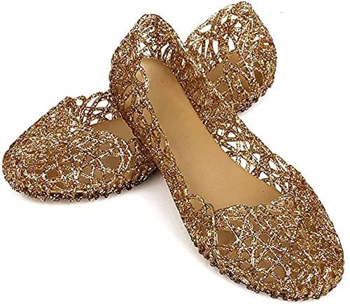 Domucos Flat Jelly Ballet Flats Gold | Breathable Synthetic, Round Toe, Slip-On, Glitter Loafers for Women thumbnail 5