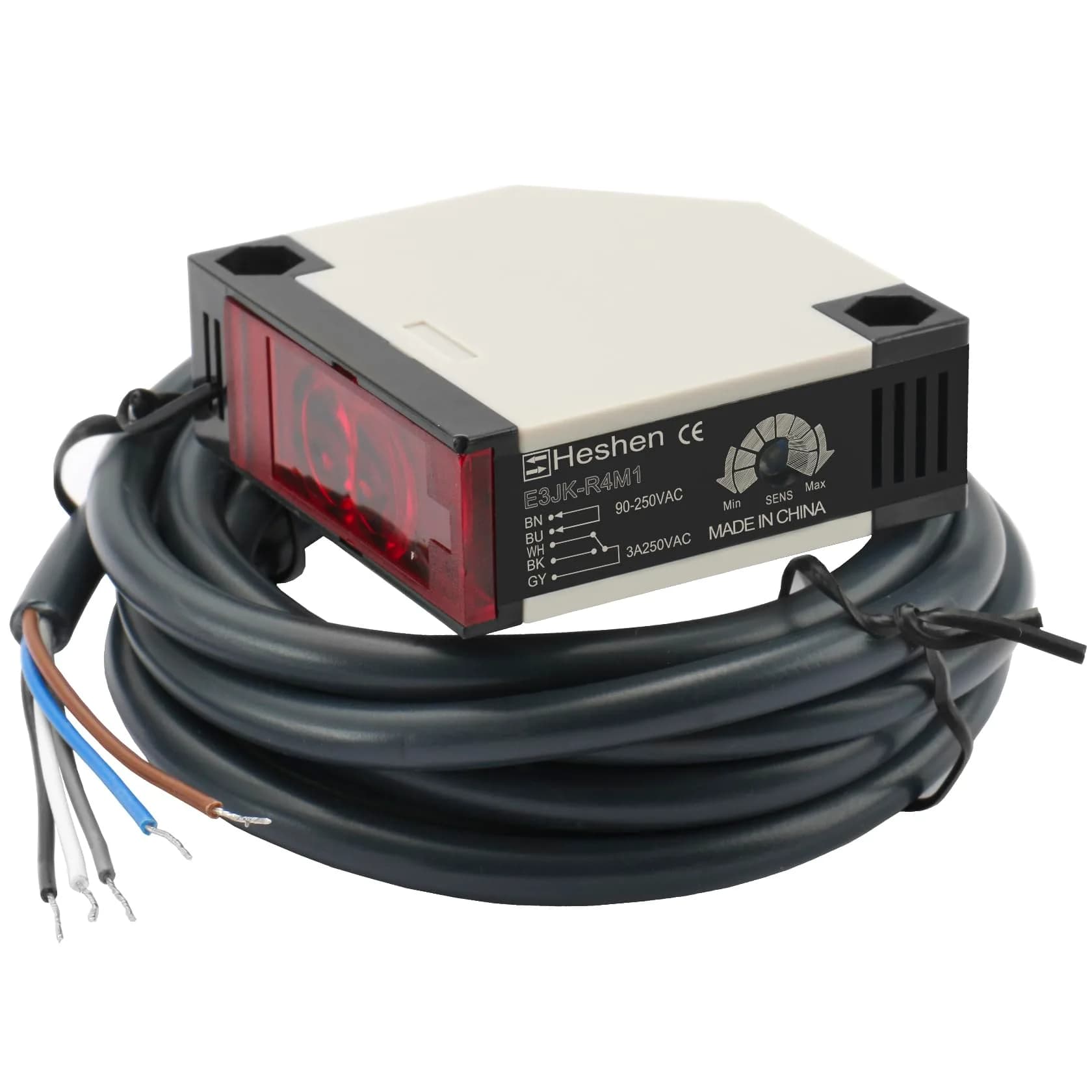 Heschen Photoelectric Sensor Switch AC90-250V Feedback Reflection Type with 4m Monitoring Distance — AC 90-250V