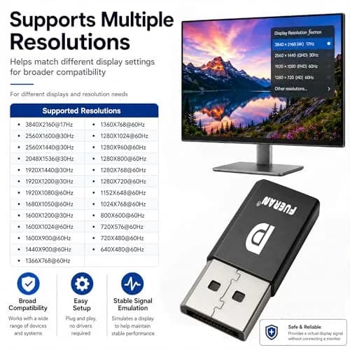 FUERAN DisplayPort Dummy Plug 4K@17Hz 1080P@60Hz | Headless PC Emulator for Remote Desktop thumbnail 3