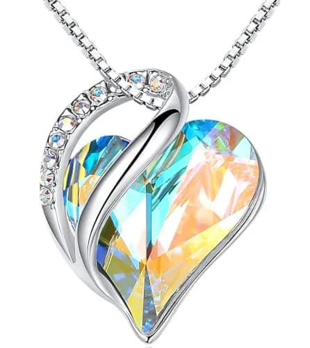 Leafael Infinity Love Heart Pendant Necklace 0.75" Crystal Birthstone Silver Plated 18" + 2" Chain thumbnail 1