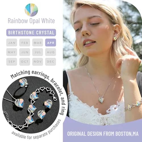 Leafael Infinity Love Heart Pendant Necklace 0.75" Crystal Birthstone Silver Plated 18" + 2" Chain thumbnail 4