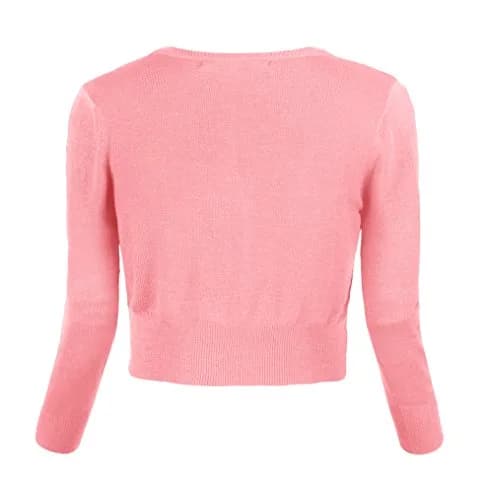 Urban CoCo Women's Cropped Cardigan V-Neck Button Down Sweater 3/4 Sleeve (M, Pink) | Lightweight & Breathable for Indian Climate thumbnail 3