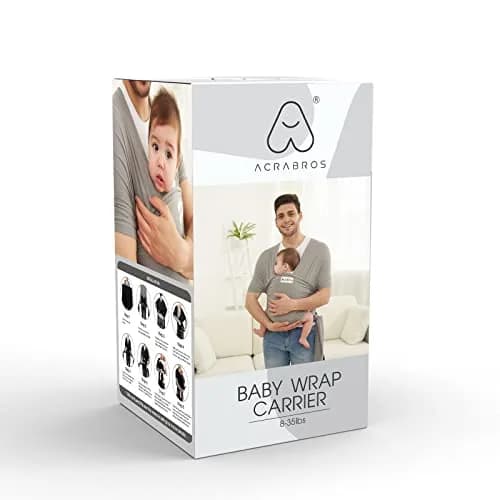 ACRABROS Baby Wrap Carrier Grey | Soft, Breathable, Hands-Free for Newborns to 35 lbs thumbnail 4