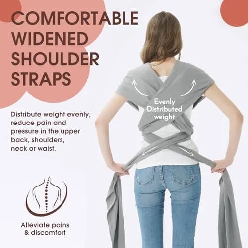 ACRABROS Baby Wrap Carrier Grey | Soft, Breathable, Hands-Free for Newborns to 35 lbs thumbnail 3