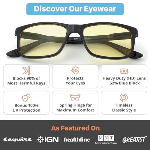 J+S Blue Light Blocking Glasses for Women Men | Anti Eyestrain Headache Glare 400UV thumbnail 2