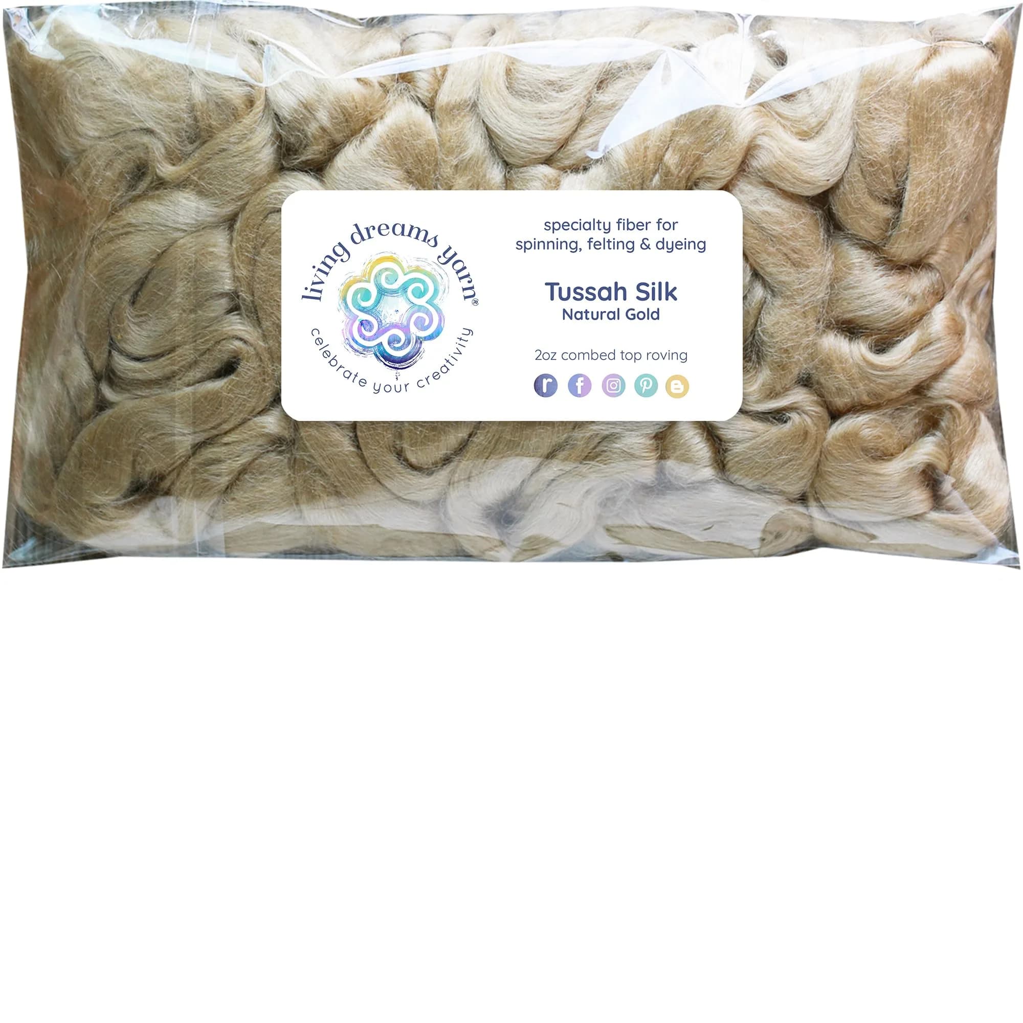Living Dreams Yarn Bright White Tussah Silk Fiber for Soap Making & Felting | Premium Grade 50g — Tussah - Natural Gold