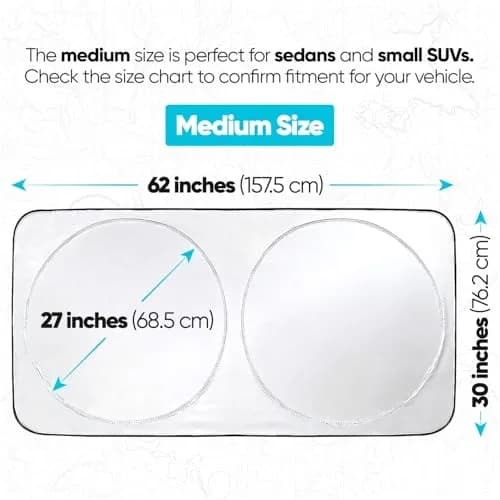 FORTEM Windshield Sun Shade - Standard Size (59" x 31" / 150cm x 79cm) | Blocks Heat & UV Rays thumbnail 3