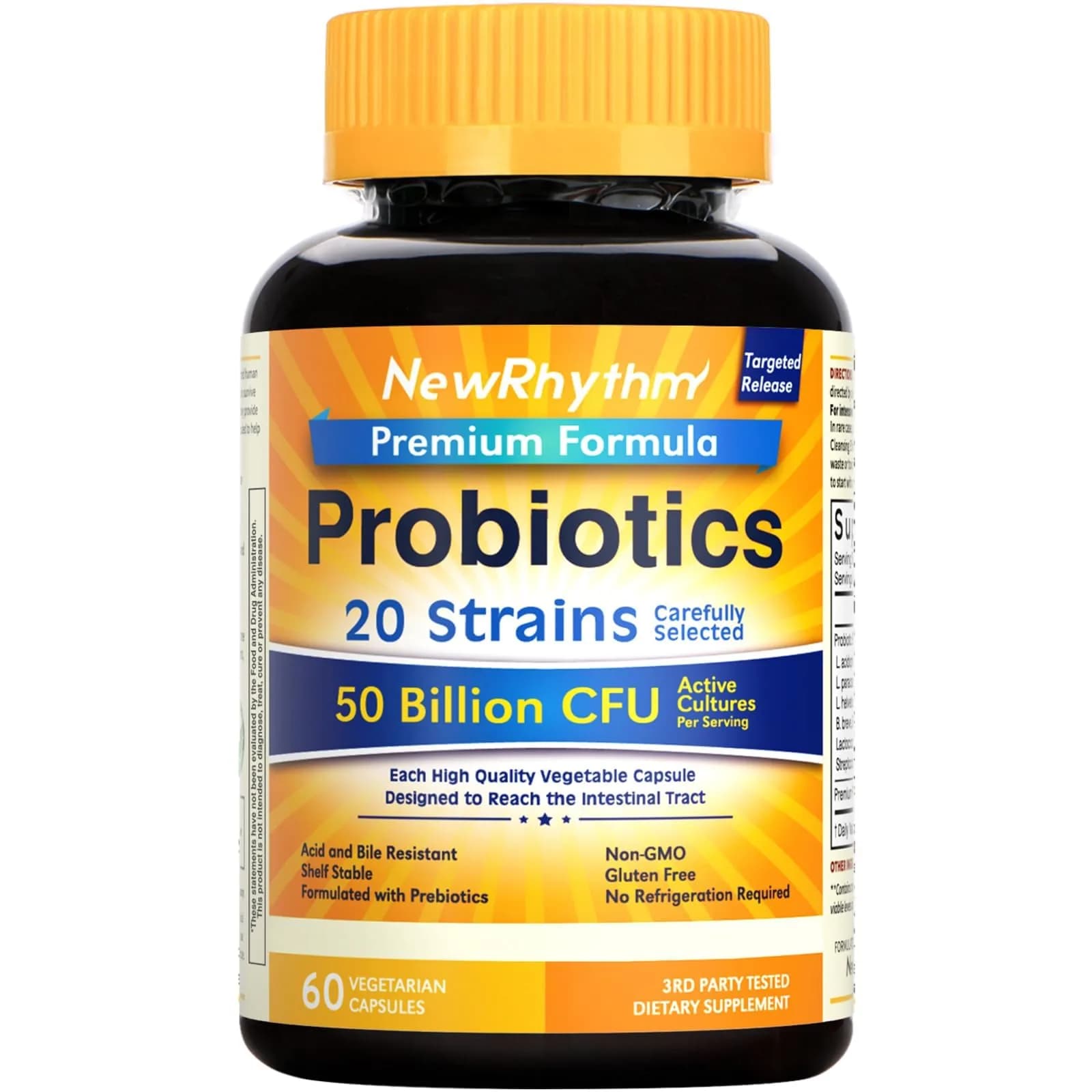 NewRhythm Probiotics 50 Billion CFU 60 Veggie Capsules | Targeted Release for Gut Health - main product image