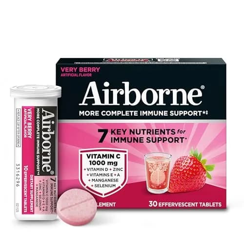 Airborne Immune Support Effervescent Tablets Very Berry Flavor 30 Count | 1000mg Vitamin C + Zinc & Herbal Blend thumbnail 1