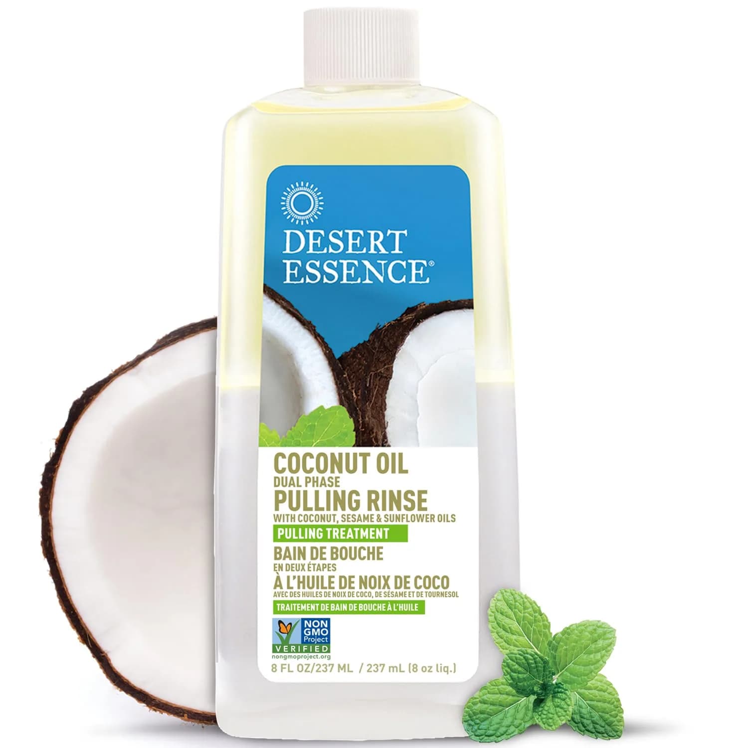 Desert Essence Coconut Oil Dual Phase Mouthwash, 8 Fl Oz | Organic, Vegan, Alcohol-Free Mouth Rinse - main product image