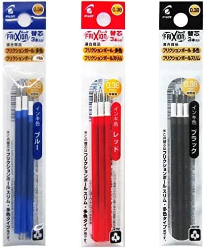 Pilot FriXion Ball Refills for 3 Gel Ink Multi Pen & Slim 038 Pen, 0.38mm, Black/Blue/Red Ink, 3 Packs (9 refills) thumbnail 1