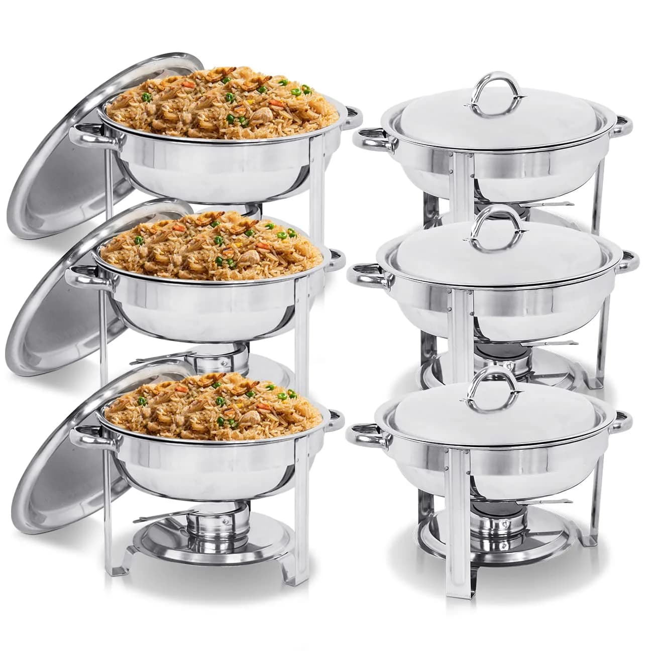 SUPER DEAL 5 Qt Stainless Steel Chafing Dish Set of 3 | Buffet Catering Warmer with Water Pan & Fuel Holder — Pack of 6