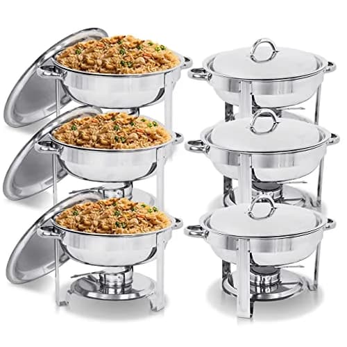 SUPER DEAL Pack of 6 Deluxe Full Size Round Stainless Steel Chafing Dishes 5 Qt | Durable Buffet Serving Set thumbnail 1