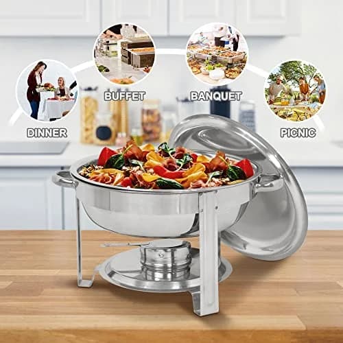 SUPER DEAL Pack of 6 Deluxe Full Size Round Stainless Steel Chafing Dishes 5 Qt | Durable Buffet Serving Set thumbnail 4