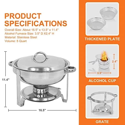 SUPER DEAL Pack of 6 Deluxe Full Size Round Stainless Steel Chafing Dishes 5 Qt | Durable Buffet Serving Set thumbnail 2