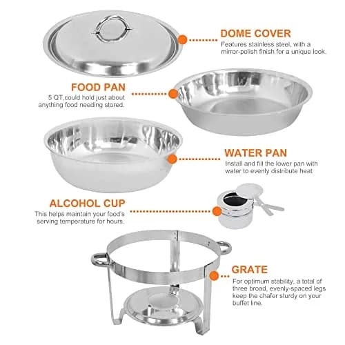 SUPER DEAL Pack of 6 Deluxe Full Size Round Stainless Steel Chafing Dishes 5 Qt | Durable Buffet Serving Set thumbnail 3