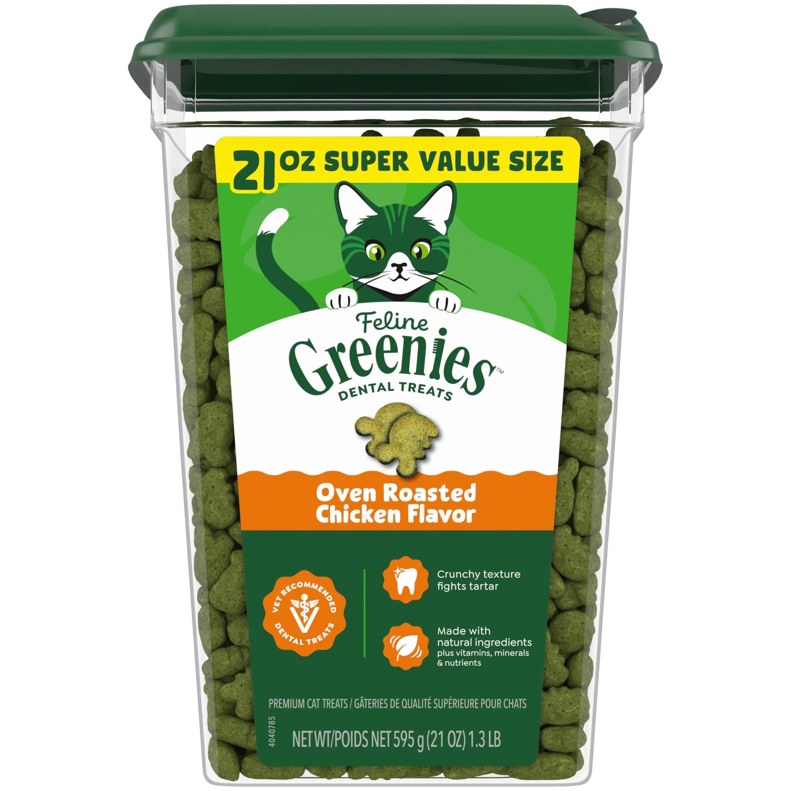 Greenies Feline Natural Dental Cat Treats Roasted Chicken Flavor 9.75 oz (276 g) | Vet-Recommended Oral Care for Cats — 21 oz