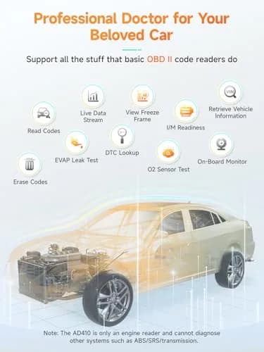 ANCEL AD410 Vehicle Scan Tool | Supports All 1996+ OBD2 Cars, Fault Code Reader, Live Data, Easy for Beginners thumbnail 2