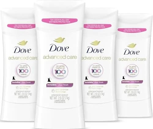 Dove Advanced Care Invisible Clear Finish Antiperspirant Deodorant Stick 10.4 oz (2.6 oz x 4) | 72-Hour Sweat & Odor Protection thumbnail 1
