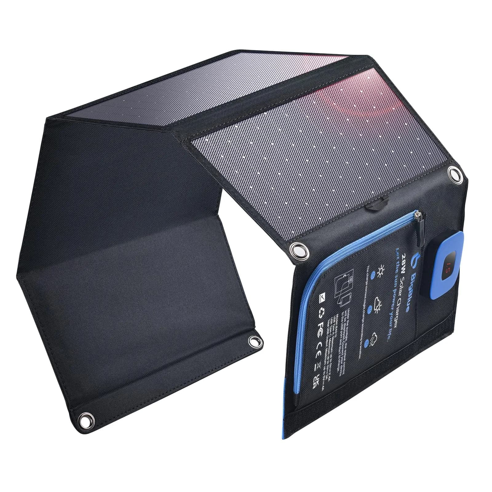BigBlue 28W Solar Panel Charger 600g (1.3lb) | 25.4% High-Efficiency, USB-A/USB-C Ports, Digital Ammeter - main product image