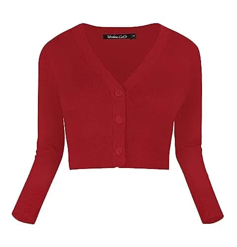 Urban CoCo Women's Cropped Cardigan V-Neck Button Down Knitted Sweater 3/4 Sleeve XL | Chic & Breathable thumbnail 2