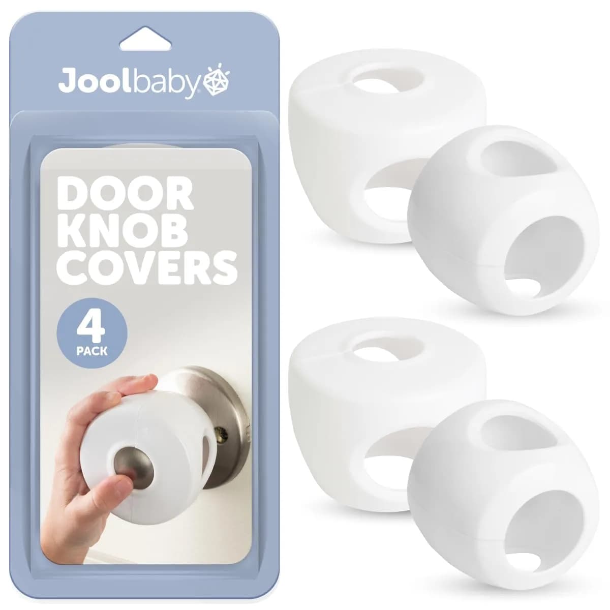 Jool Baby Door Knob Covers for Child Safety (4 Pack) | Easy to Install & Childproof Home — White