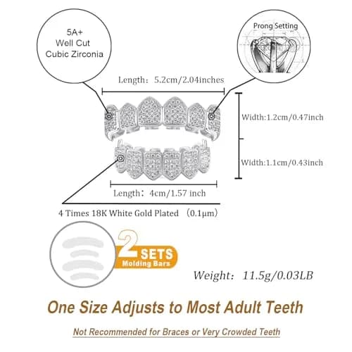TOPGRILLZ Vampire Fangs Grillz with CZ Stones 18K Gold Plated Brass | Hip Hop Costume Accessory thumbnail 2
